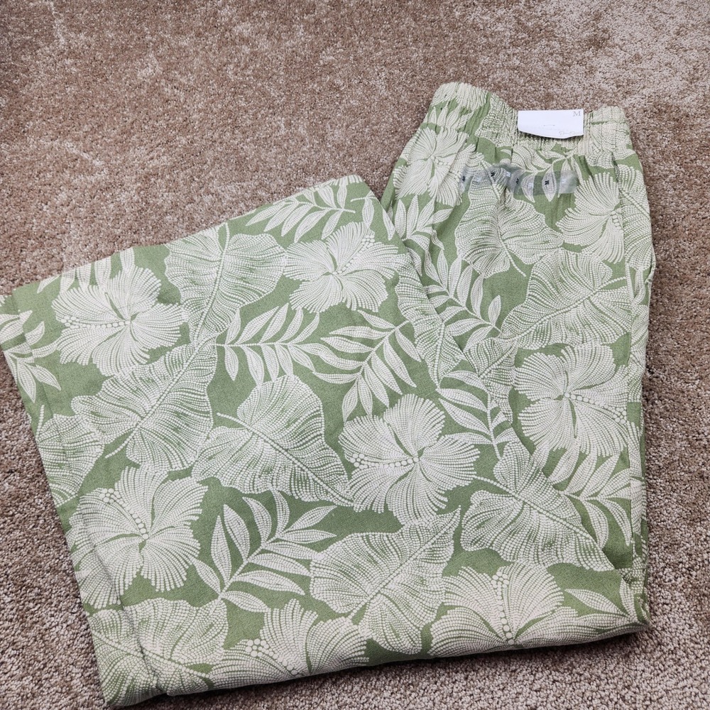 Jessica Simpson Womens Sage Green Tropical Hibiscus Wide Leg Pants Size M NEW